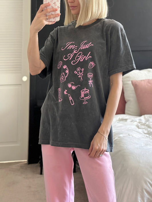 Just A Girl Tee—Charcoal