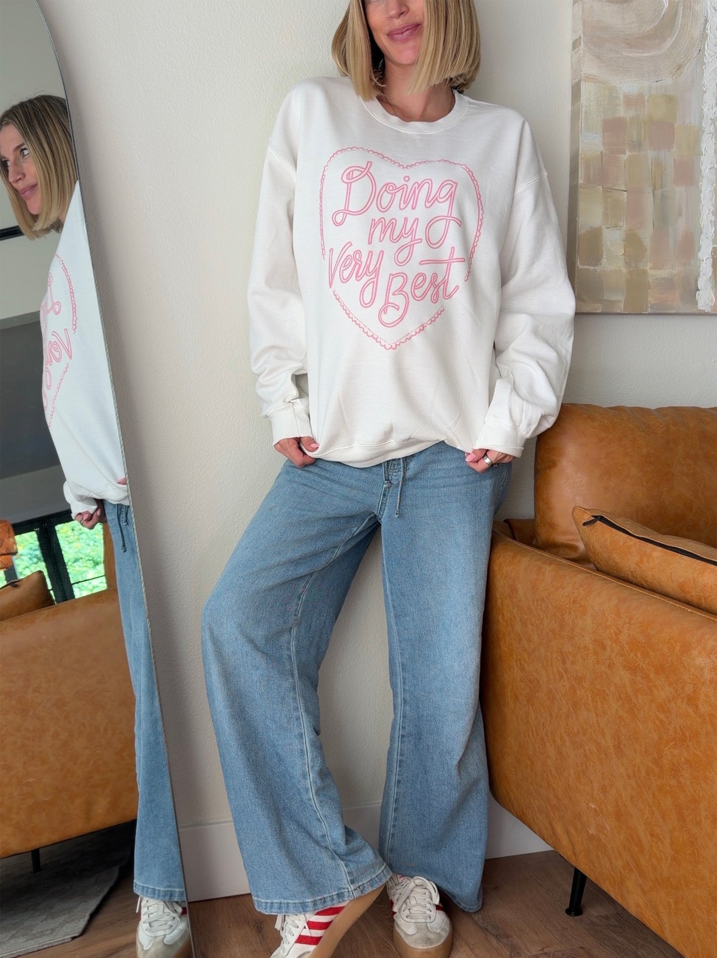 Doing My Very Best Crewneck—White